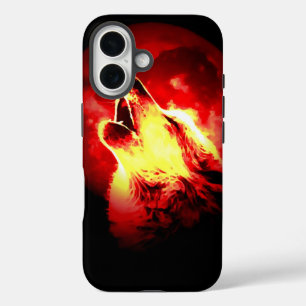 Wolf, Moon & Red Sky iPhone 16 Case