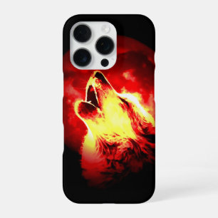 Wolf, Moon & Red Sky iPhone 16 Pro Case