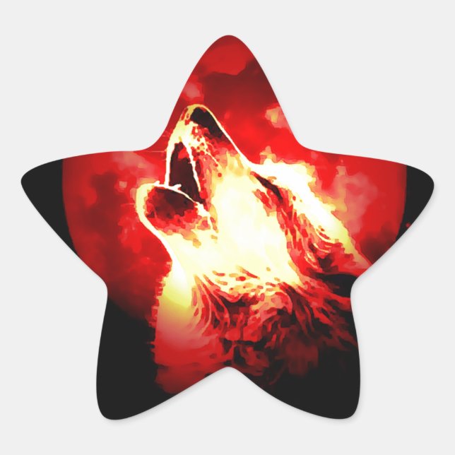 Wolf, Moon & Red Sky Star Sticker (Front)