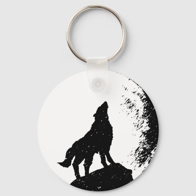 Wolf & Moon Silhoutte Key Ring (Front)