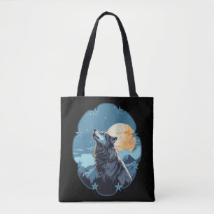 Wolf Moon Stars Tote Bag
