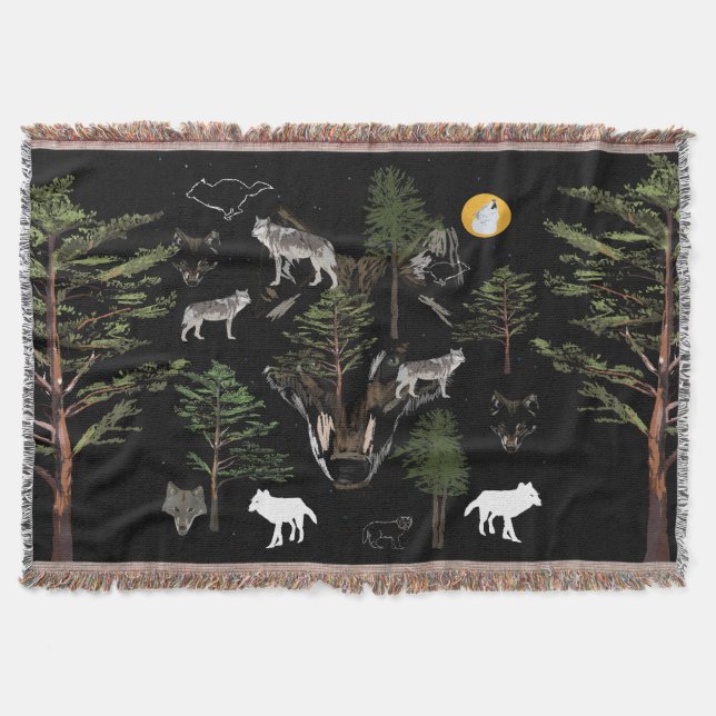 Wolf & Moon Throw Blanket (Front)