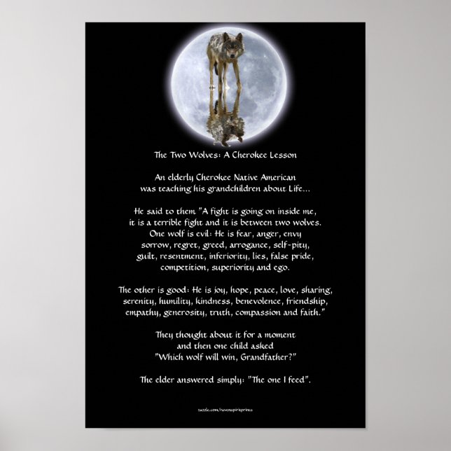 Wolf & Moon TWO WOLVES CHEROKEE TALE Art Poster (Front)