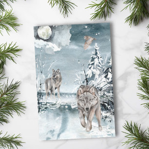 Wolf Moon Winter landscape Watercolor  Tissue Paper