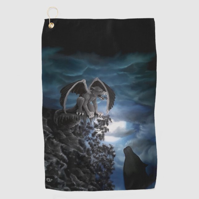 Wolf Moon - Wolf with Golem Golf Towel (Front)