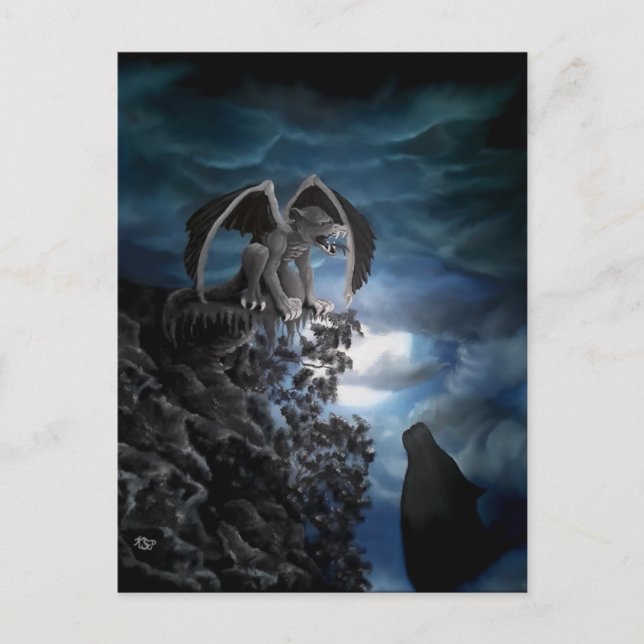 Wolf Moon - Wolf with Golem Postcard (Front)