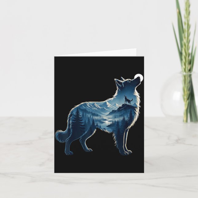 Wolf moonlit mountain forest exposure art  card (Front)