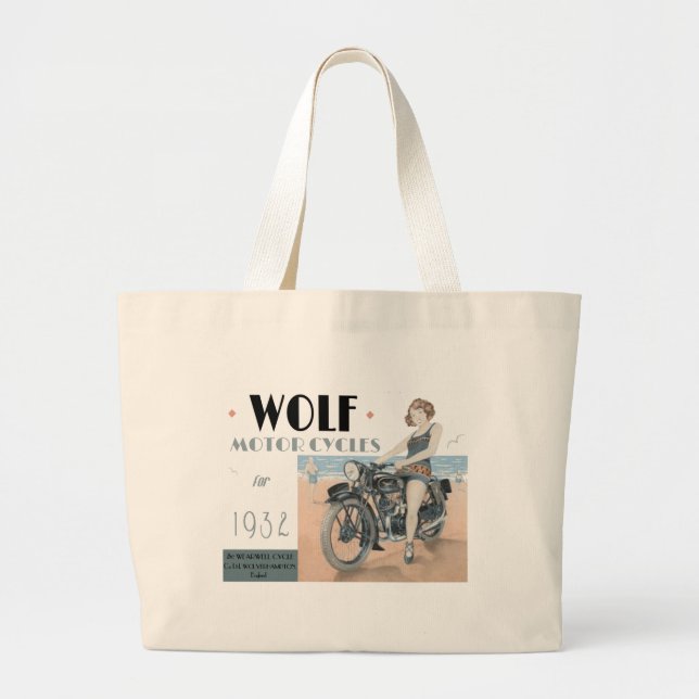 Wolf Motorcycles Large Tote Bag (Front)