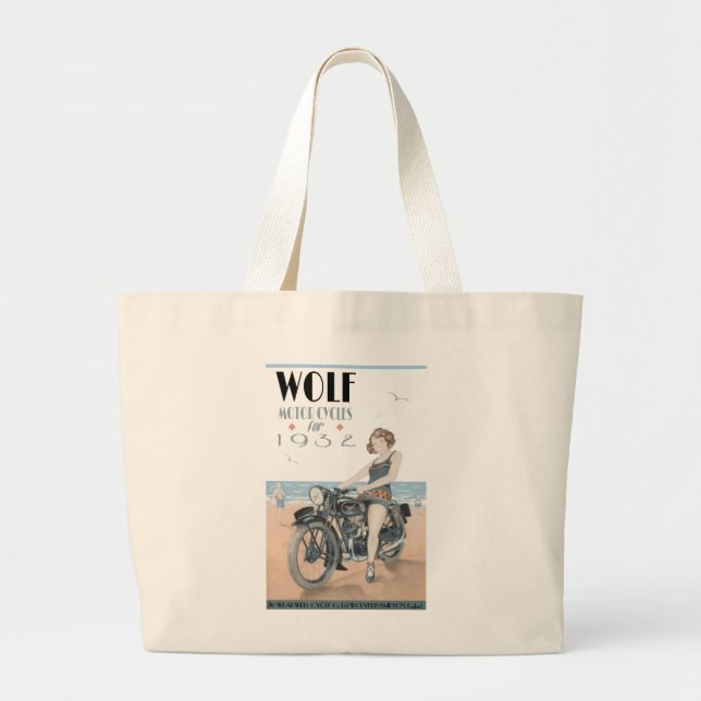 Wolf Motorcycles Large Tote Bag (Front)