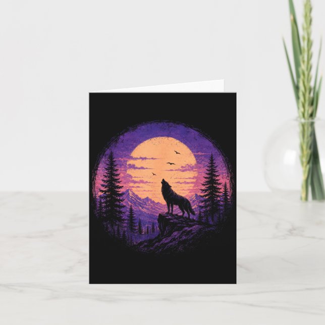 Wolf mountain forest moon wilderness nature card (Front)