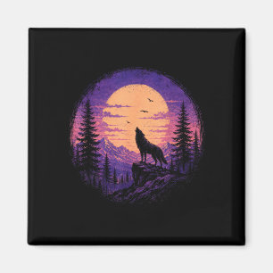 Wolf mountain forest moon wilderness nature magnet