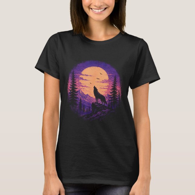 Wolf mountain forest moon wilderness nature T-Shirt (Front)