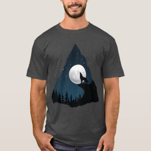 Wolf Mountain Moon Tree Night t-shirt design
