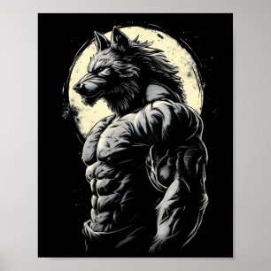 Wolf Muscular Muscles Bodybuilding Werewolf  Poster