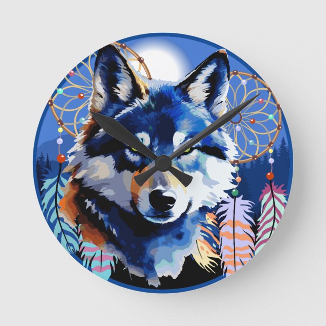 Wolf Native Animal Spirit  Round Clock (Front)