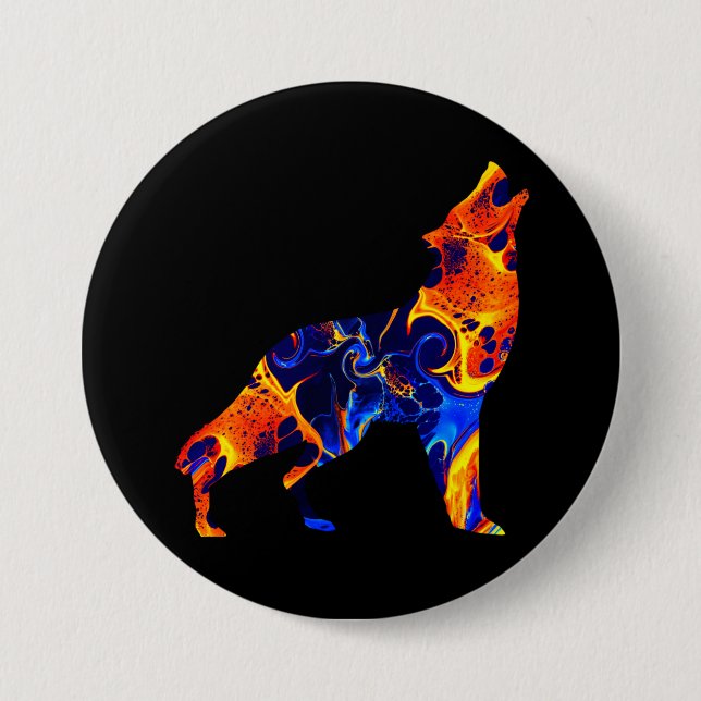 WOLF NEON ABSTRACT PAINT 7.5 CM ROUND BADGE (Front)