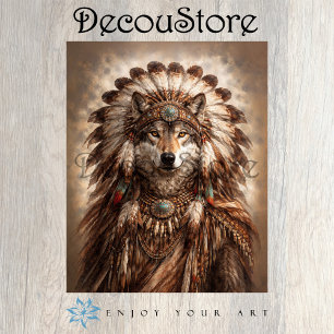 Wolf of the Sacred Feathers Decoupage Tissue Paper