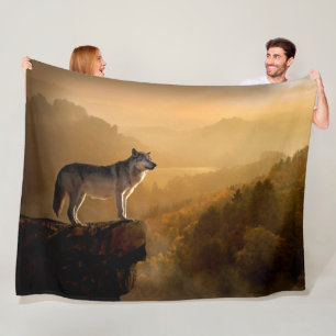 WOLF on a LEDGE Fleece Blanket