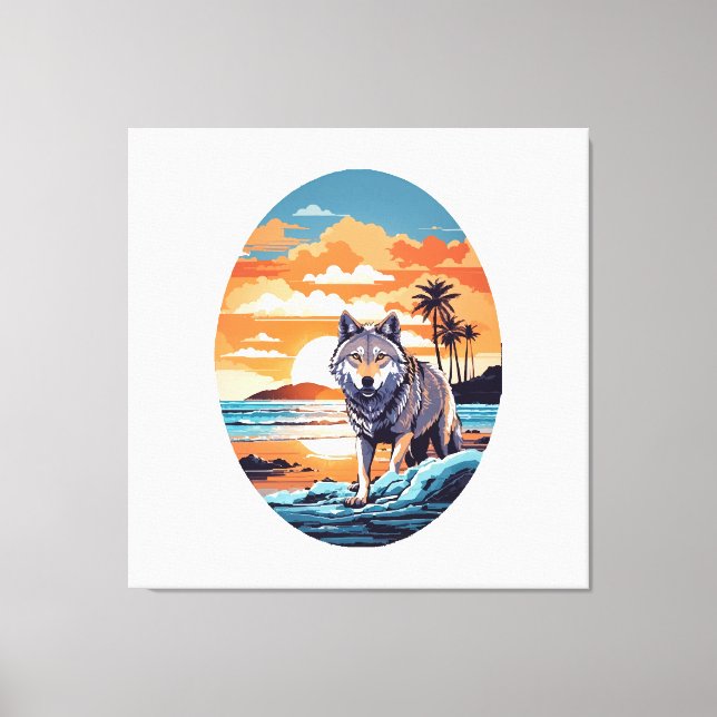Wolf on the Beach Canvas Print (Front)