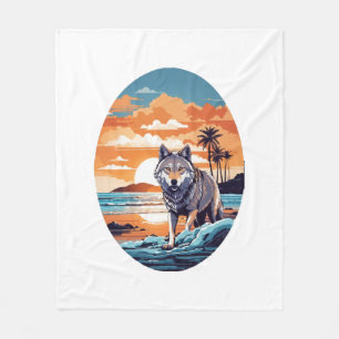 Wolf on the Beach Fleece Blanket