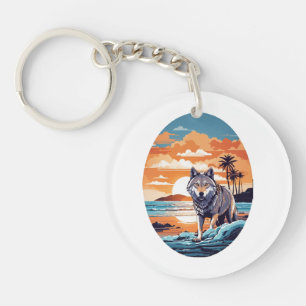 Wolf on the Beach Key Ring