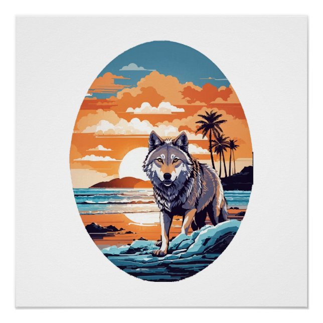 Wolf on the Beach Poster (Front)