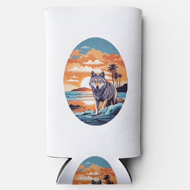 Wolf on the Beach Seltzer Can Cooler (Front)
