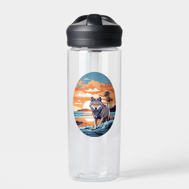 Wolf on the Beach Water Bottle (Front)