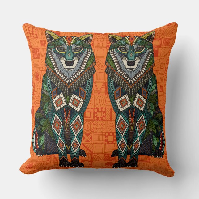 wolf orange geo cushion (Front)