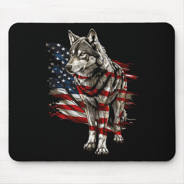 Wolf Outfit Patriotic Wolves 4th Of July Usa Ameri Mouse Pad (Front)