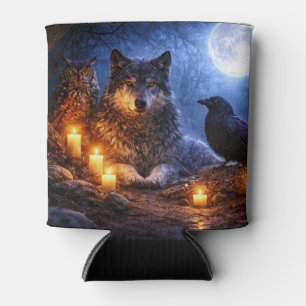 Wolf Owl and Raven Mystical Can Cooler