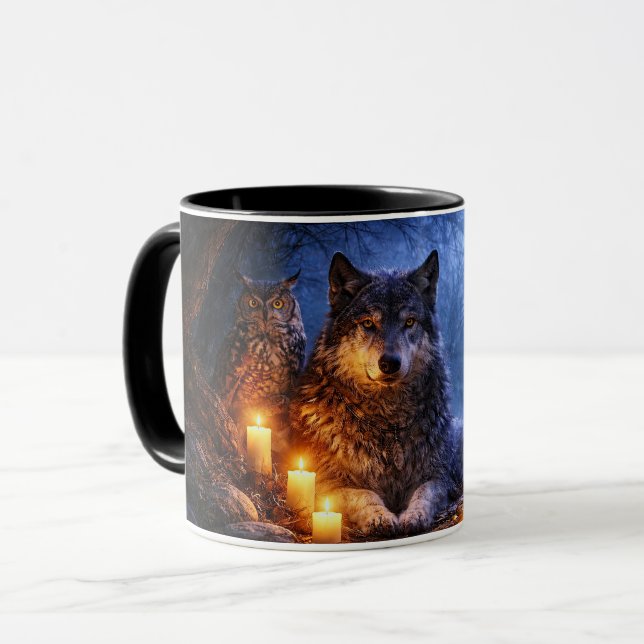 Wolf Owl Raven Mystical Coffee Cup (Front Left)