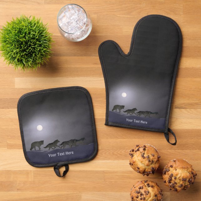 Wolf Pack - Brilliant Night Oven Mitt & Pot Holder Set (Top Down)
