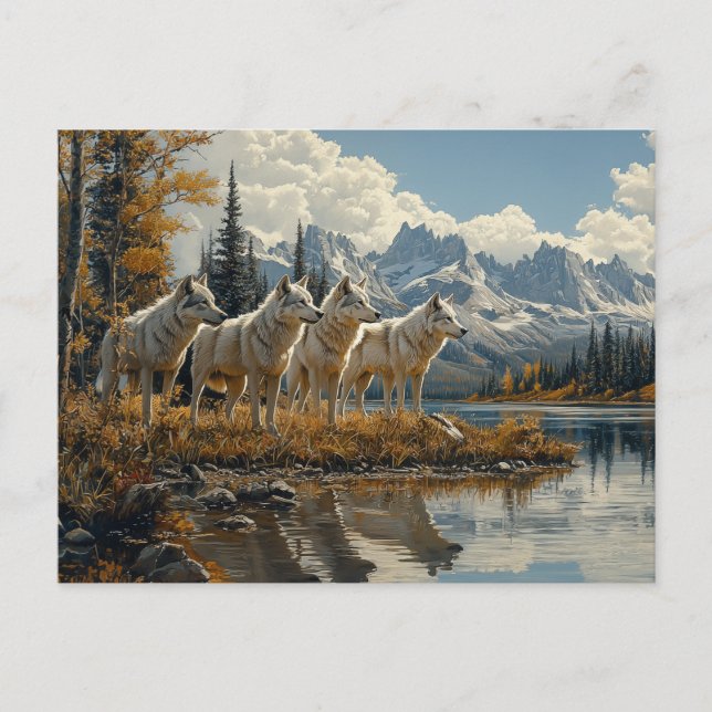 Wolf Pack by the Lake Postcard (Front)