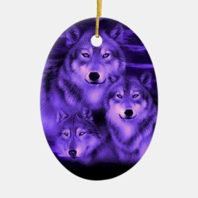 Wolf Pack Ceramic Tree Decoration (Front)