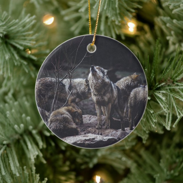 Wolf Pack Ceramic Tree Decoration (Tree)