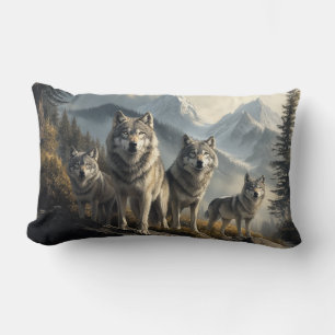 Wolf Pack in Mountain Landscape Lumbar Cushion
