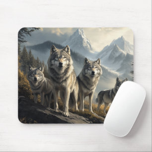 Wolf Pack in Mountain Landscape Mouse Pad