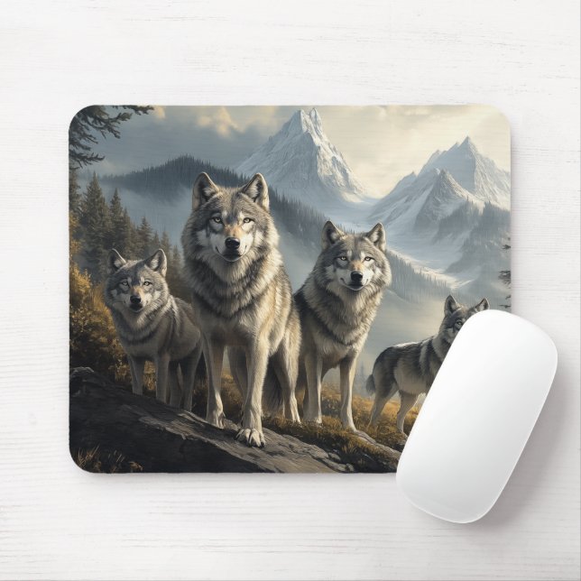 Wolf Pack in Mountain Landscape Mouse Pad (With Mouse)
