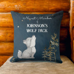 Wolf pack new member personalised name baby  cushion<br><div class="desc">Wolf pack new member personalised name baby pillow,  a cute howling wolf cub starry night dark background,  new baby gifts baby shower gifts</div>