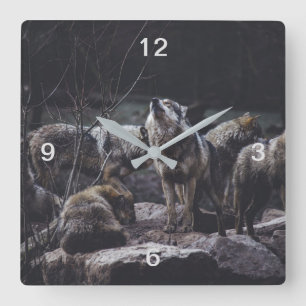 Wolf Pack Square Wall Clock