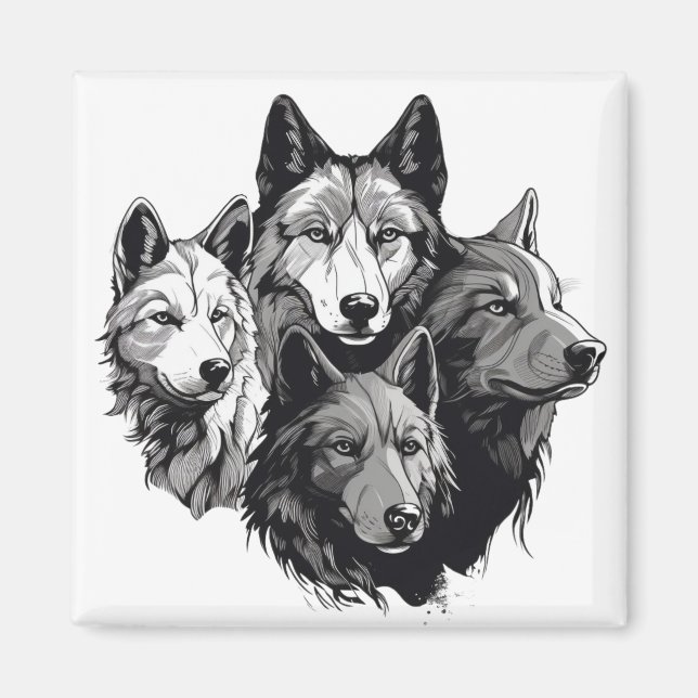 Wolf Pack Tribal Graphic Black and White Wolves  Magnet (Front)