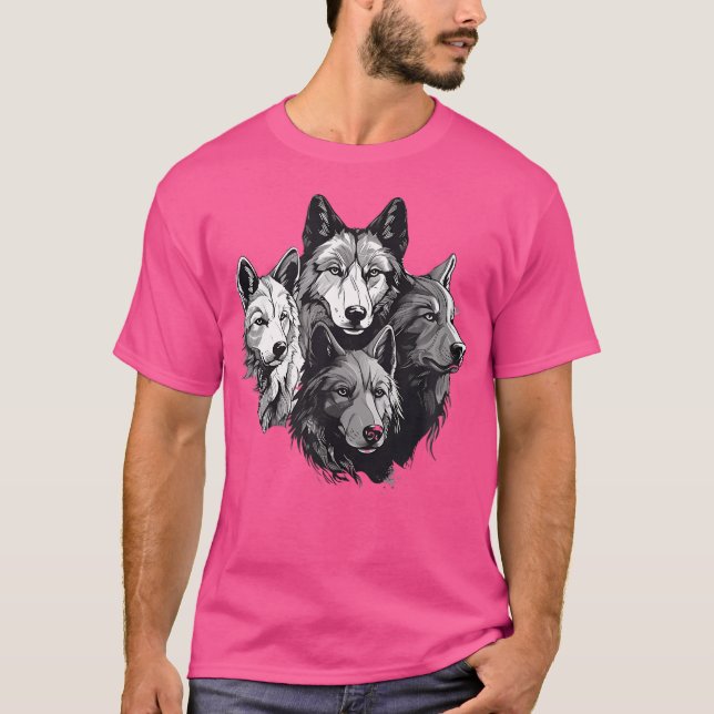 Wolf Pack Wolf Stencil Wolf Family T-Shirt (Front)