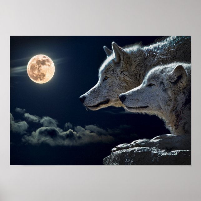 Wolf Pair Moon Night Gothic Fantasy Poster (Front)