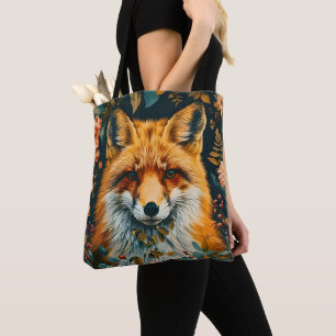 Wolf Pattern Vintage Forest Floral Garden Tote Bag