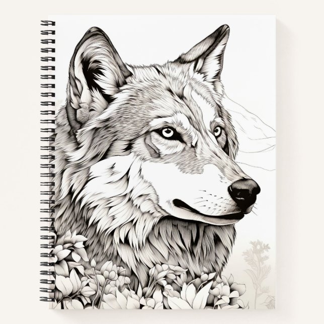 Wolf Peaceful Nature Prairie Sketch Drawing Style Notebook (Front)