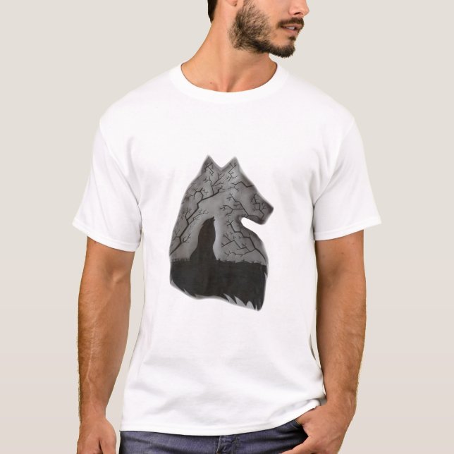 Wolf Pencil Sketch T-Shirt | Realistic Wolf Drawin (Front)