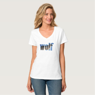 Wolf Photograph Wildlife Nature Blue Typography T-Shirt