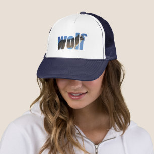 Wolf Photograph Wildlife Nature Blue Typography Trucker Hat