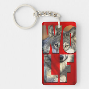 Wolf Photograph Wildlife Nature Red Typography Key Ring